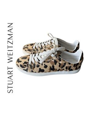 Stuart Weitzman Leopard-Print Low-Top Sneakers in Tan and Black